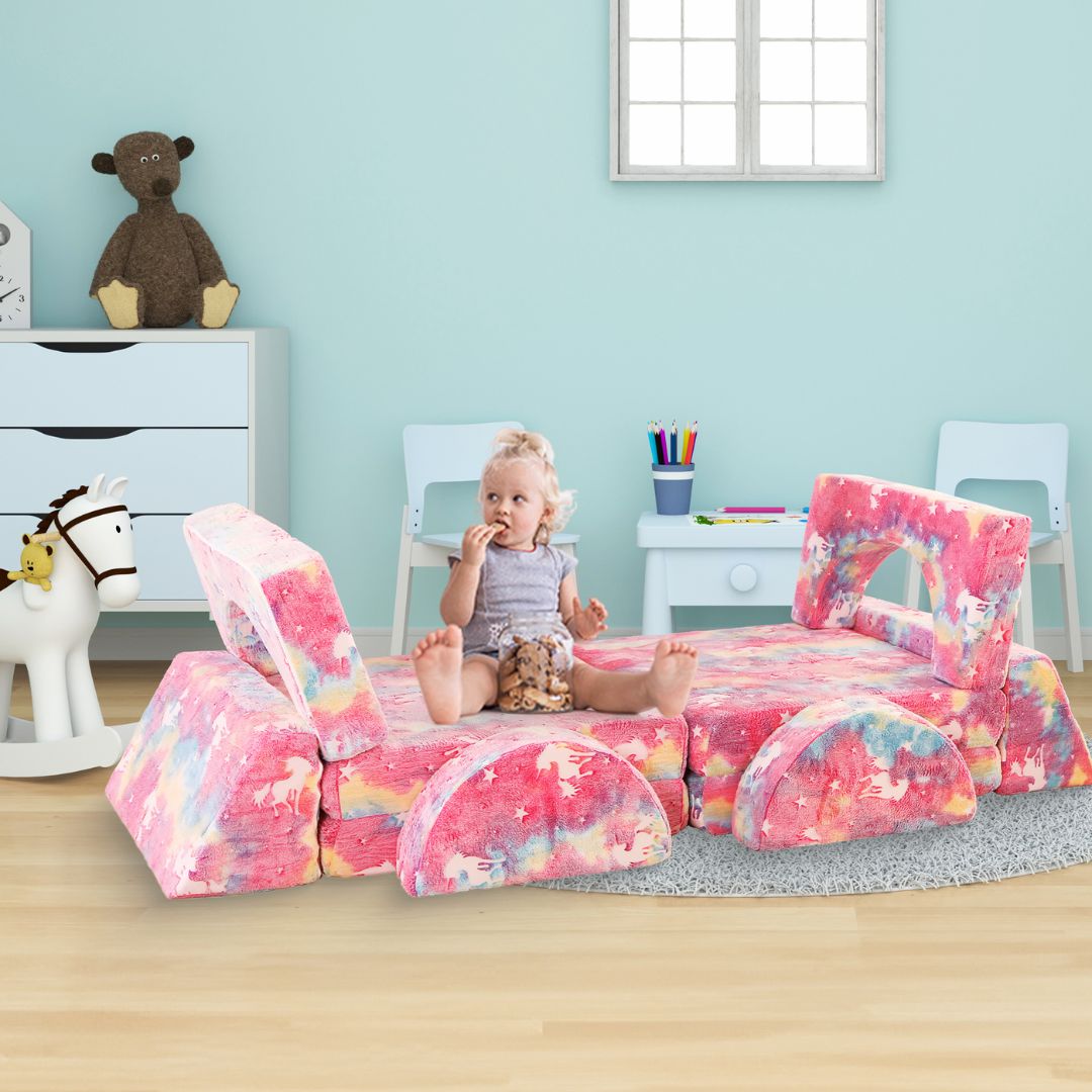 Speelbank-Sofa voor kinderen – 10-delig set voor slaap- en speelruimte - KomfortKissen.de