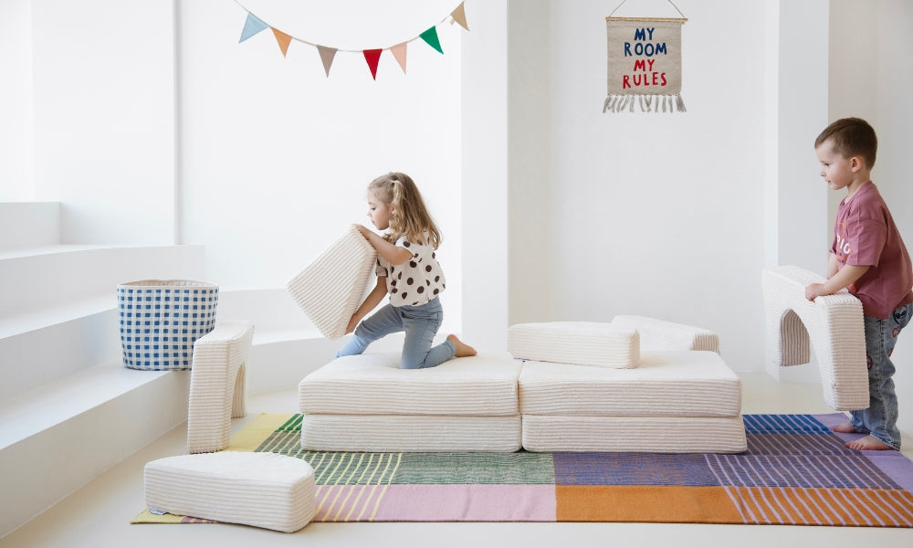 Speelbank-Sofa voor kinderen – 10-delig set voor slaap- en speelruimte - KomfortKissen.de