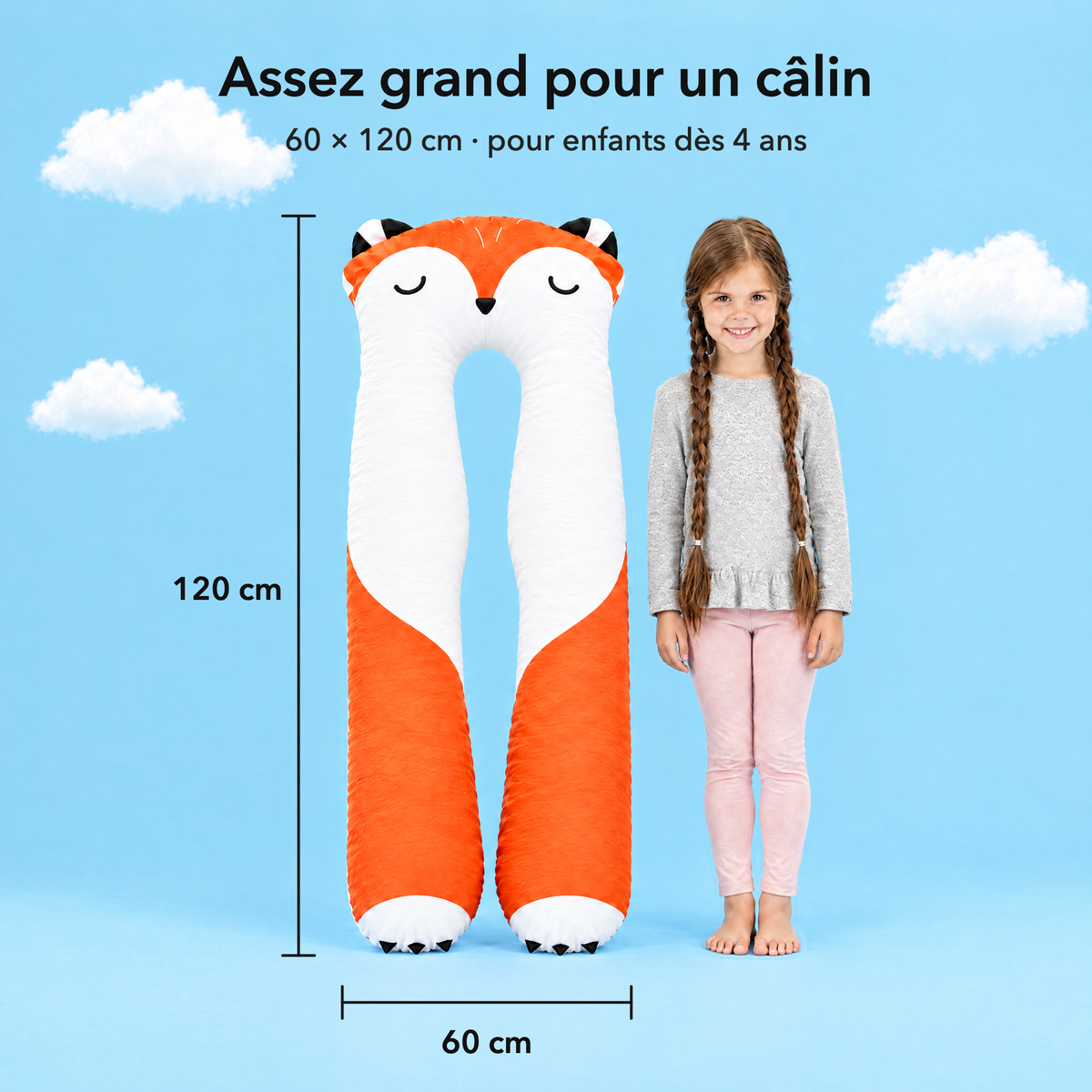 Renard – Taille 60 × 120 cm comparée à un enfant