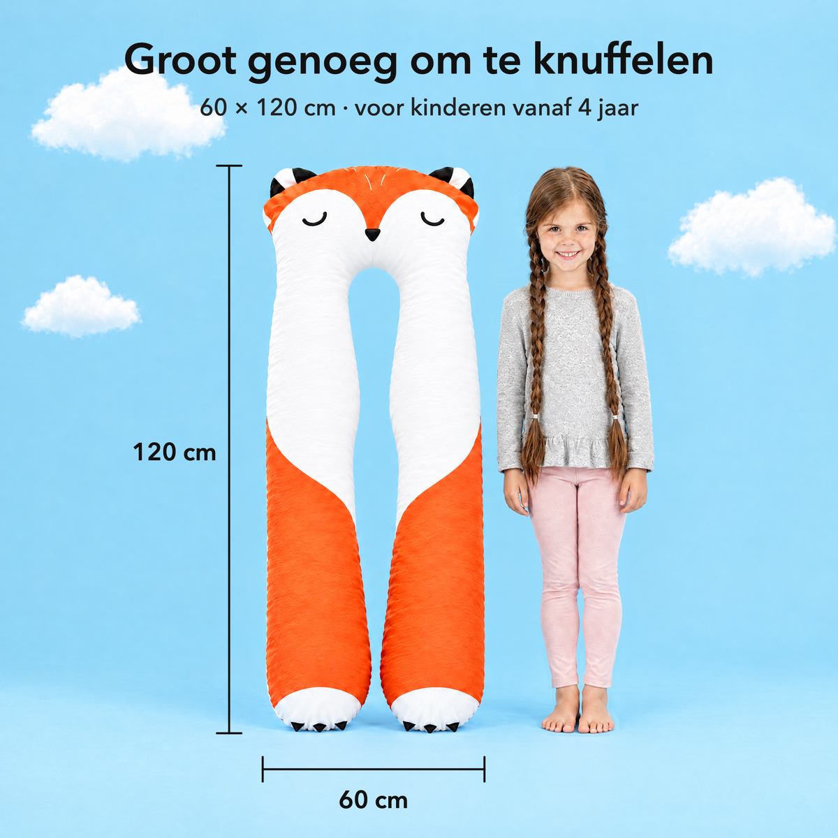 Vos – Maat 60 × 120 cm vergeleken met een kind
