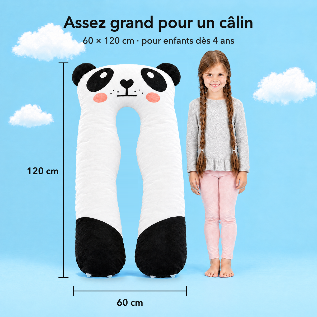 Panda – Taille 60 × 120 cm comparée à un enfant